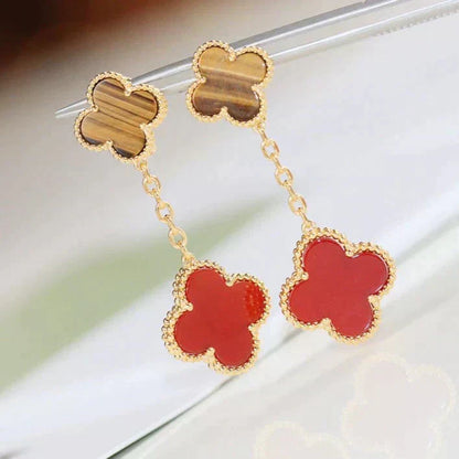 [CiCi]CLOVER  2 MOTIF  TIGER EYE CARNELIAN EARRINGS