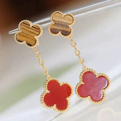 [CiCi]CLOVER  2 MOTIF  TIGER EYE CARNELIAN EARRINGS