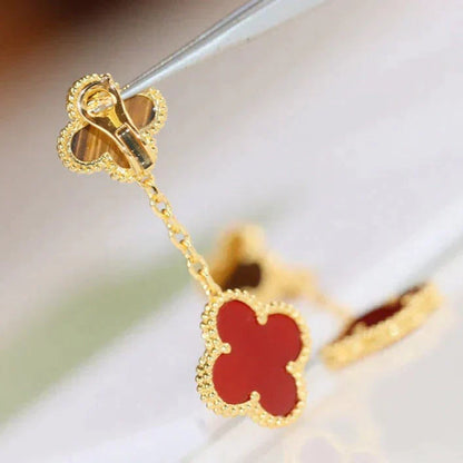 [CiCi]CLOVER  2 MOTIF  TIGER EYE CARNELIAN EARRINGS