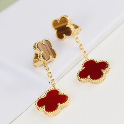 [CiCi]CLOVER  2 MOTIF  TIGER EYE CARNELIAN EARRINGS