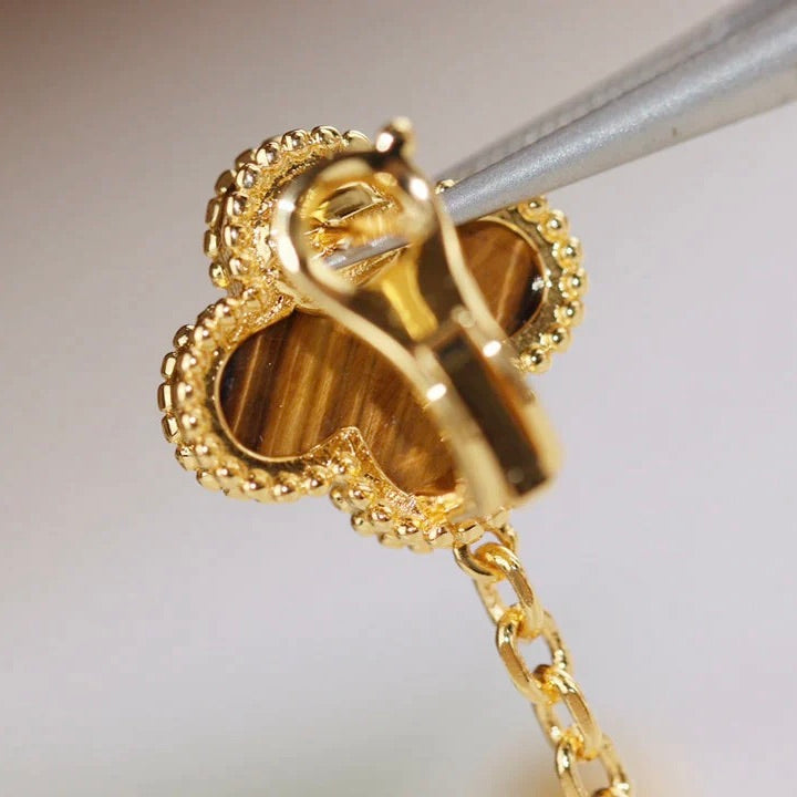 [CiCi]CLOVER  2 MOTIF  TIGER EYE CARNELIAN EARRINGS