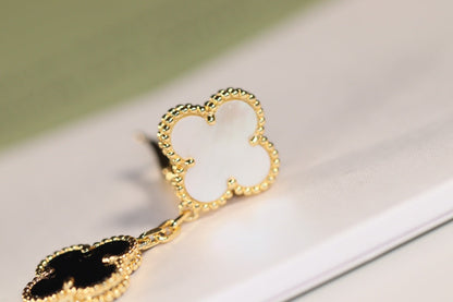 [CiCi]CLOVER EARRINGS GOLD ONYX MOP 3 MOTIF