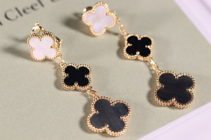 [CiCi]CLOVER EARRINGS GOLD ONYX MOP 3 MOTIF
