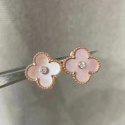 [CiCi]CLOVER MEDIUM 1 MOTIFS  PINK MOP DIAMOND EARRINGS