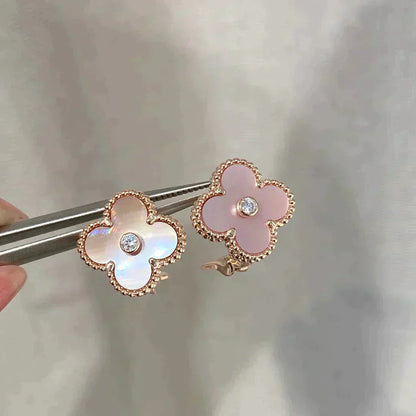 [CiCi]CLOVER MEDIUM 1 MOTIFS  PINK MOP DIAMOND EARRINGS