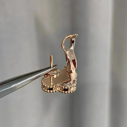 [CiCi]CLOVER MEDIUM 1 MOTIFS  PINK MOP DIAMOND EARRINGS