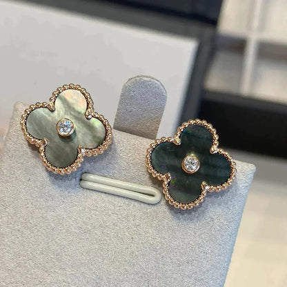 [CiCi]CLOVER MEDIUM 1 MOTIFS GRAY MOP  DIAMOND EARRINGS