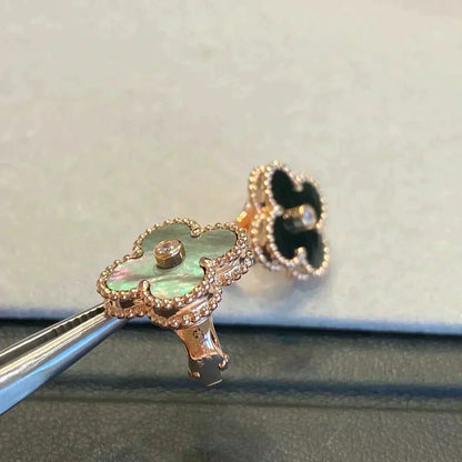 [CiCi]CLOVER MEDIUM 1 MOTIFS GRAY MOP  DIAMOND EARRINGS
