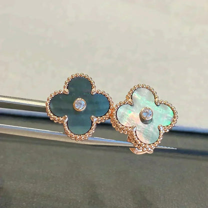 [CiCi]CLOVER MEDIUM 1 MOTIFS GRAY MOP  DIAMOND EARRINGS