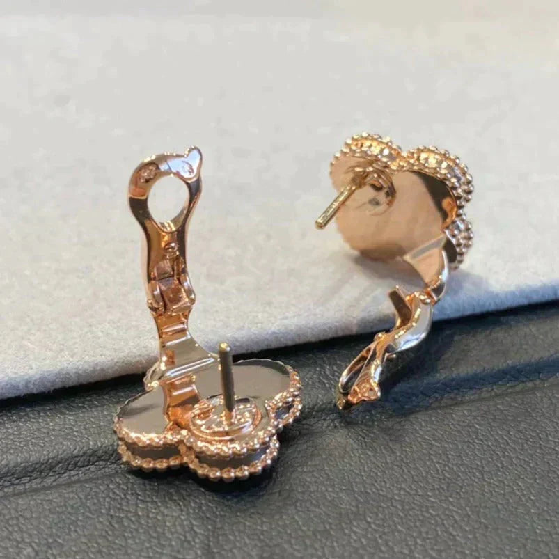 [CiCi]CLOVER MEDIUM 1 MOTIFS GRAY MOP  DIAMOND EARRINGS