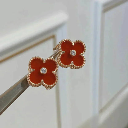 [CiCi]CLOVER MEDIUM 1 MOTIFS CARNELIAN  DIAMOND earrings