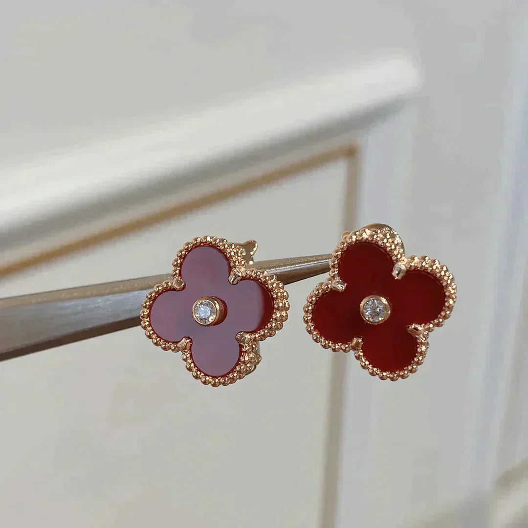 [CiCi]CLOVER MEDIUM 1 MOTIFS CARNELIAN  DIAMOND earrings