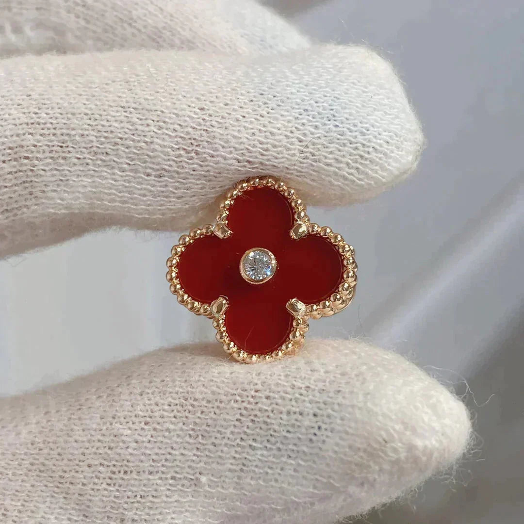 [CiCi]CLOVER MEDIUM 1 MOTIFS CARNELIAN  DIAMOND earrings