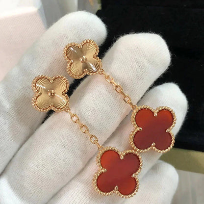 [CiCi]CLOVER 2 MOTIF  LASER CARNELIAN EARRINGS