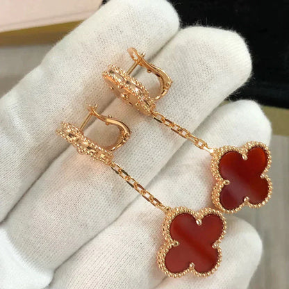 [CiCi]CLOVER 2 MOTIF  LASER CARNELIAN EARRINGS