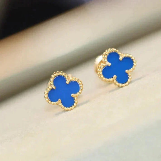 [CiCi]CLOVER MINI 9.5MM BLUE AGATE EARRINGS