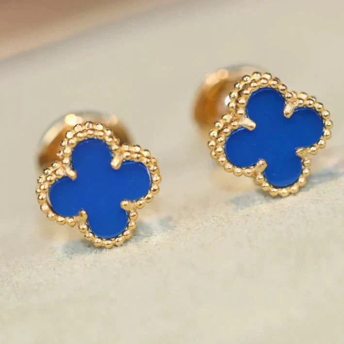 [CiCi]CLOVER MINI 9.5MM BLUE AGATE EARRINGS