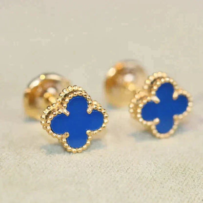 [CiCi]CLOVER MINI 9.5MM BLUE AGATE EARRINGS