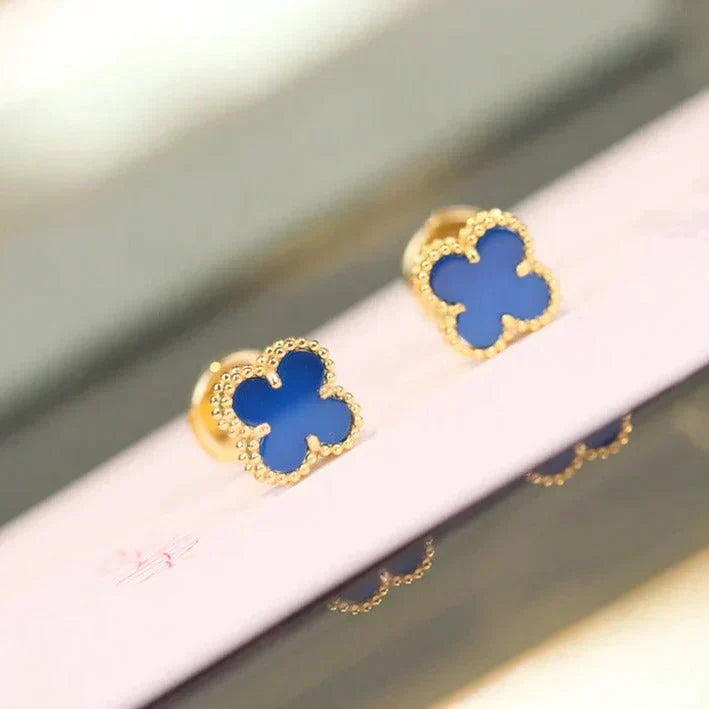 [CiCi]CLOVER MINI 9.5MM BLUE AGATE EARRINGS