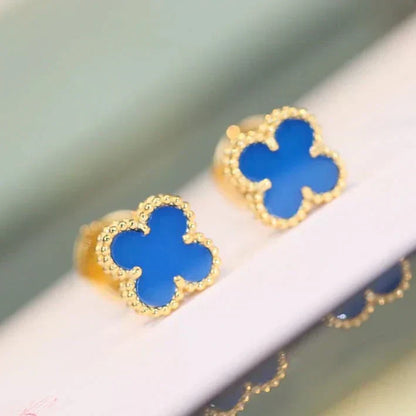 [CiCi]CLOVER MINI 9.5MM BLUE AGATE EARRINGS