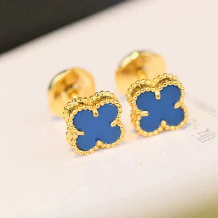 [CiCi]CLOVER MINI 9.5MM BLUE AGATE EARRINGS