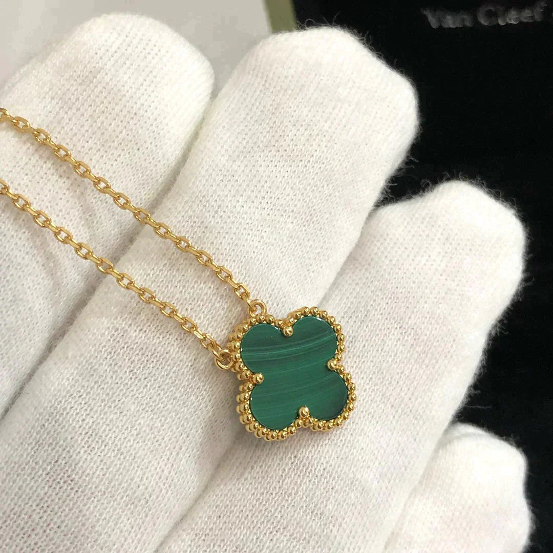 [CiCi]CLOVER 15MM MALACHIT EINZELBLUMEN HALSKETTE