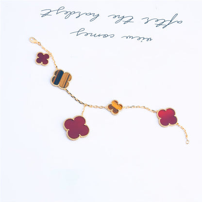 [CiCi]CLOVER BRACELET 5 MOTIFS CARNELIAN TIGER EYE