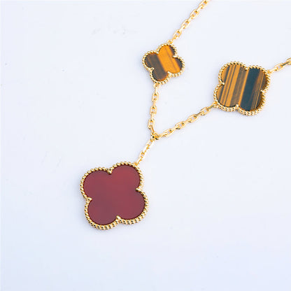 [CiCi]CLOVER BRACELET 5 MOTIFS CARNELIAN TIGER EYE