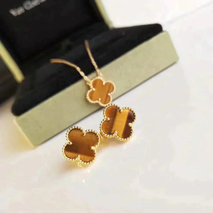 [CiCi]CLOVER MEDIUM 1 MOTIFS TIGER EYE EARRINGS