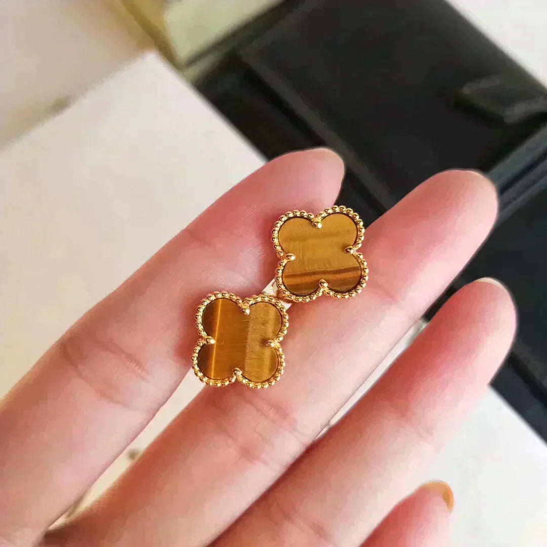 [CiCi]CLOVER MEDIUM 1 MOTIFS TIGER EYE EARRINGS