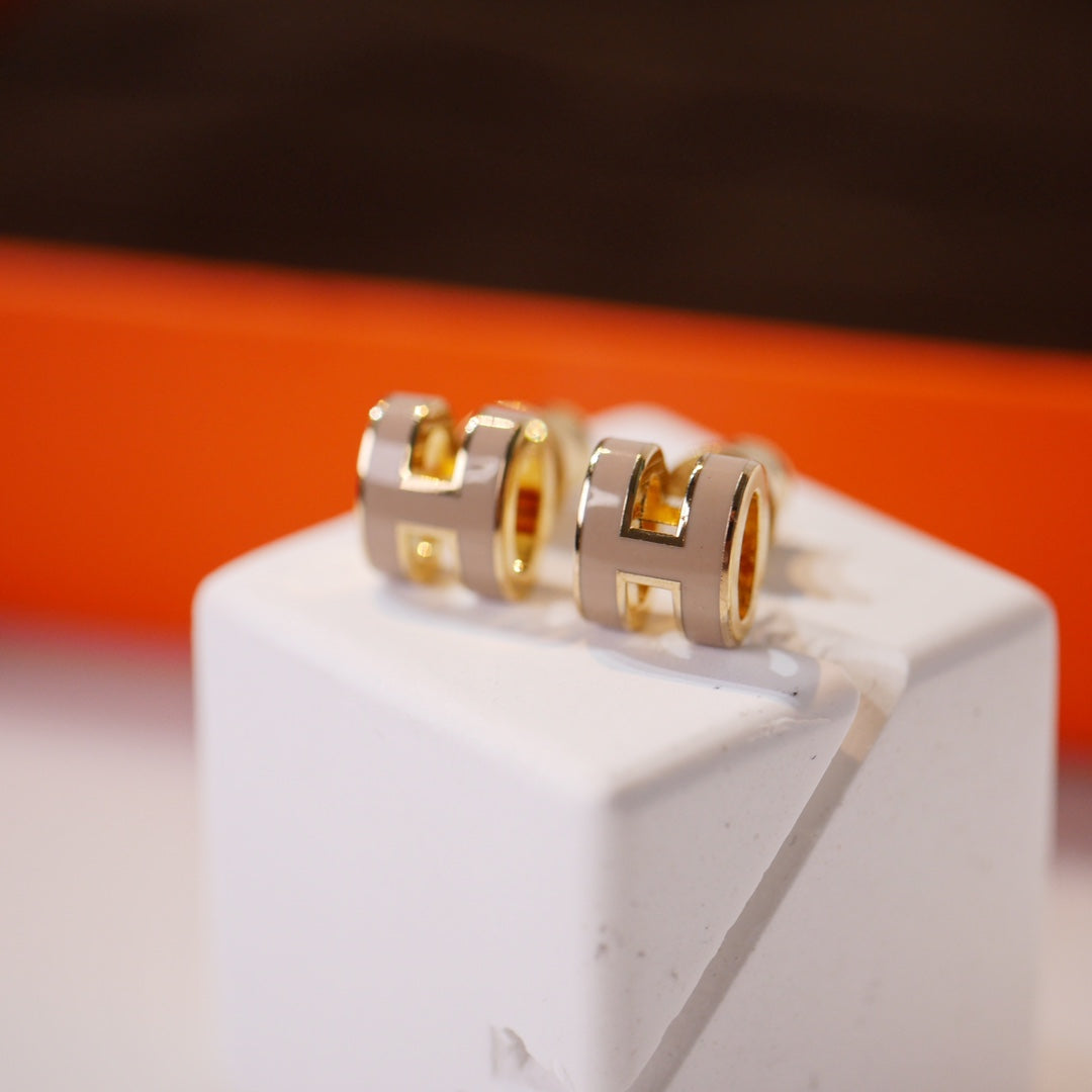 [CiCi]MINI POP H GOLD EARRINGS GREY