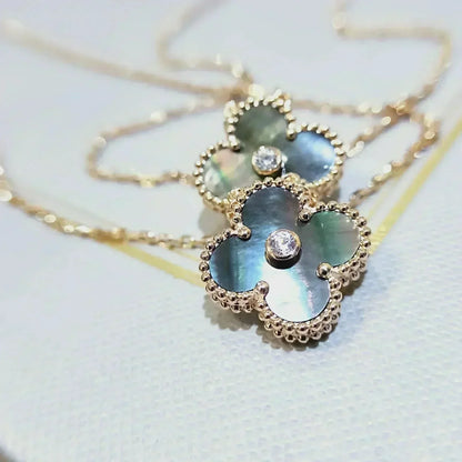 [CiCi]CLOVER 15MM DIAMANT- UND GRAUE-PERLMUTT-HALSKETTE