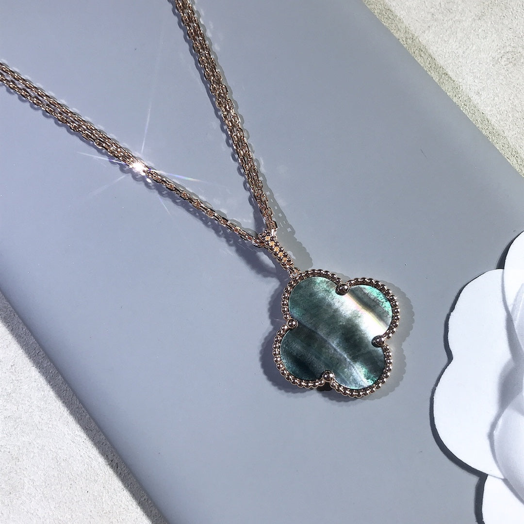 [CiCi]CLOVER 25MM GOLD DARK MOP BIG CLOVER NECKLACE