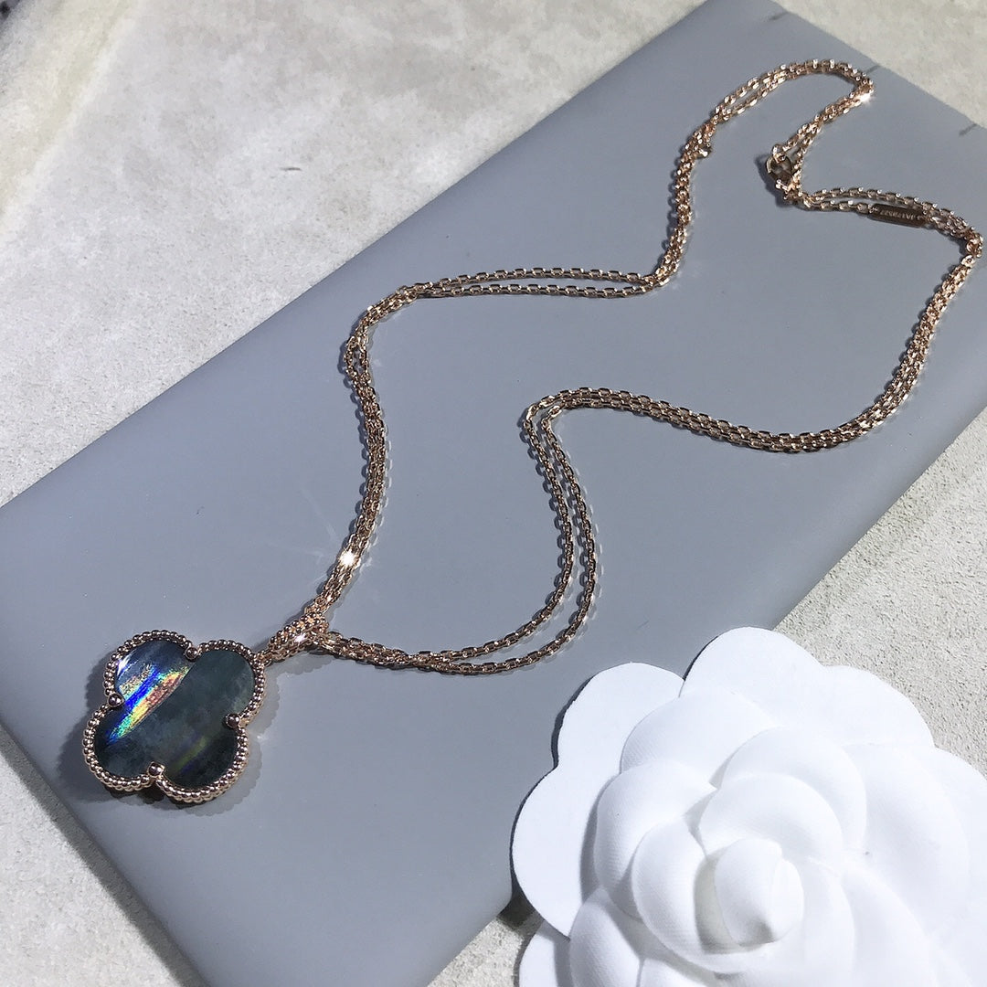[CiCi]CLOVER 25MM GOLD DARK MOP BIG CLOVER NECKLACE