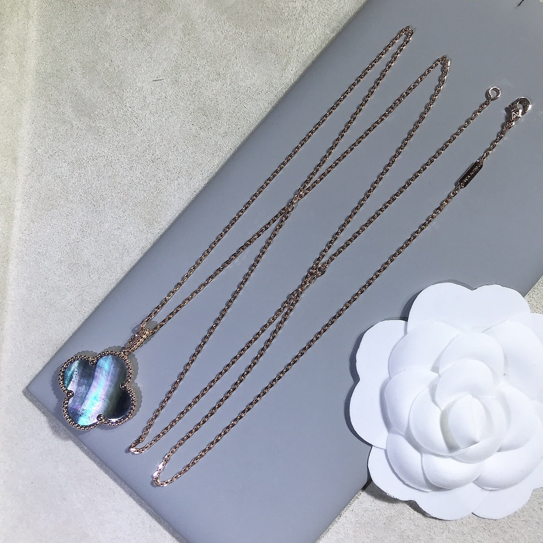 [CiCi]CLOVER 25MM GOLD DARK MOP BIG CLOVER NECKLACE