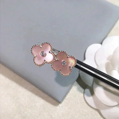 [CiCi]CLOVER MEDIUM 1 MOTIFS  PINK MOP DIAMOND EARRINGS