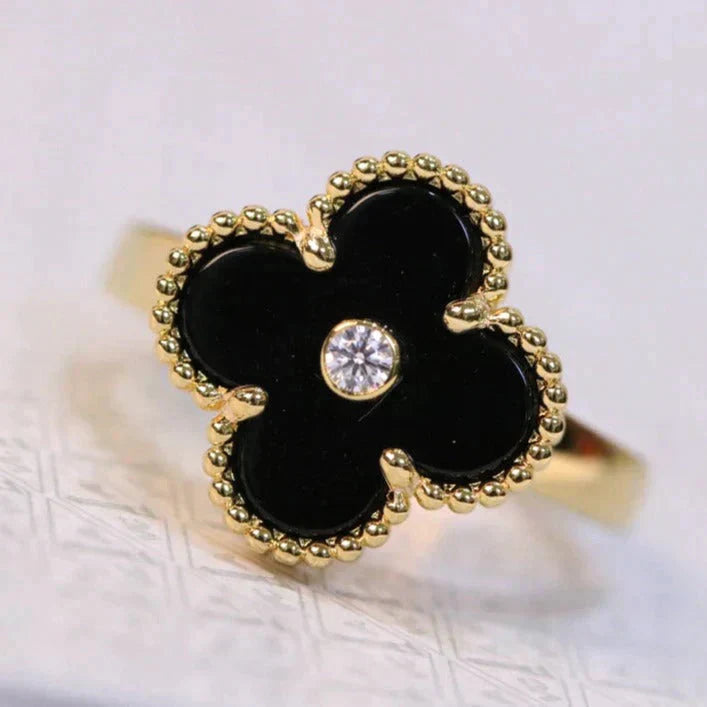 [CiCi]CLOVER ONYX RING GOLD DIAMOND