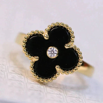 [CiCi]CLOVER ONYX RING GOLD DIAMOND