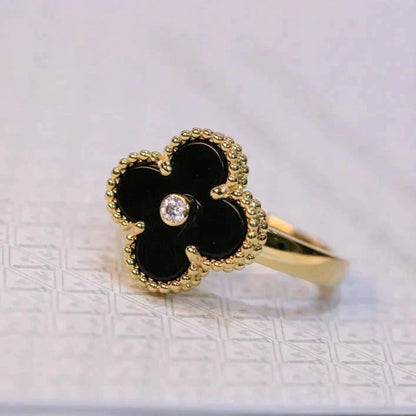 [CiCi]CLOVER ONYX RING GOLD DIAMOND