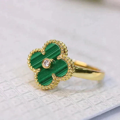 [CiCi]CLOVER MALACHITE RING GOLD DIAMOND