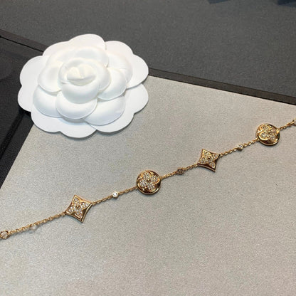 [CiCi]STAR AND SUN 4 MOTIFS GOLD DIAMONDS BRACELET