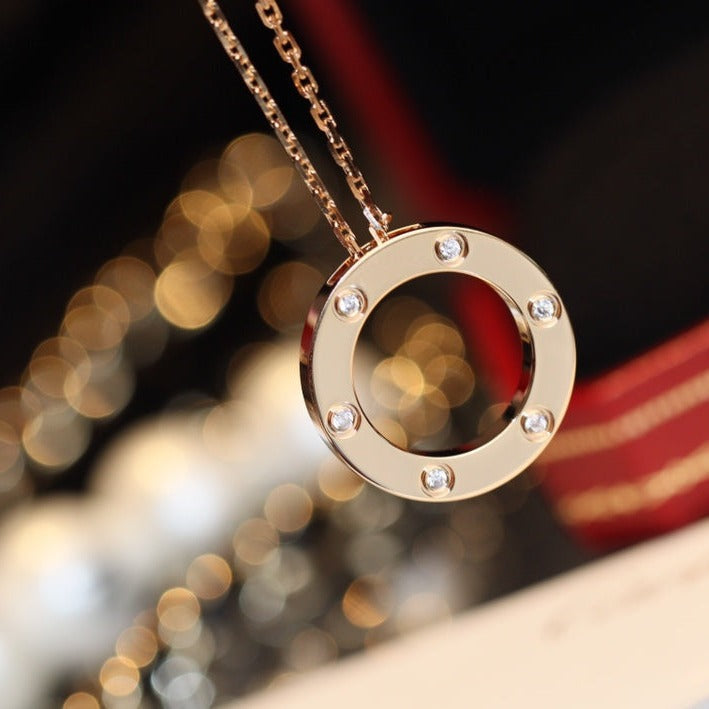 [CiCi]LOVE NECKLACE 16MM 6 DIAMONDS PINK GOLD