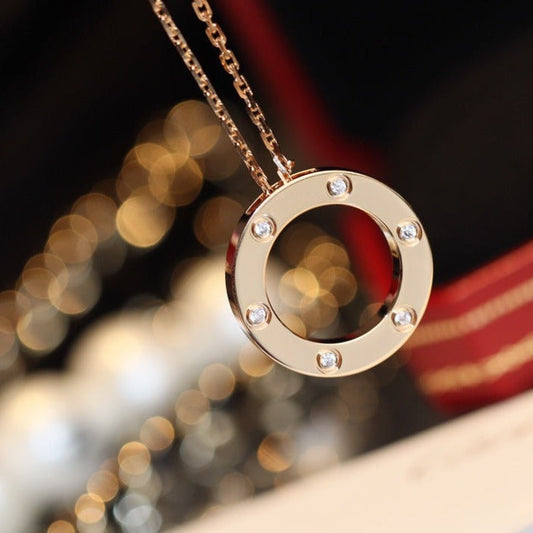 [CiCi]LOVE NECKLACE 16MM 6 DIAMONDS PINK GOLD