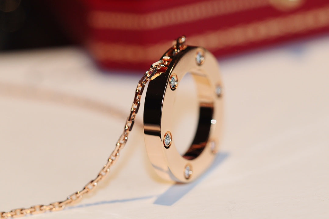 [CiCi]LOVE NECKLACE 16MM 6 DIAMONDS PINK GOLD