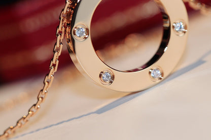 [CiCi]LOVE NECKLACE 16MM 6 DIAMONDS PINK GOLD