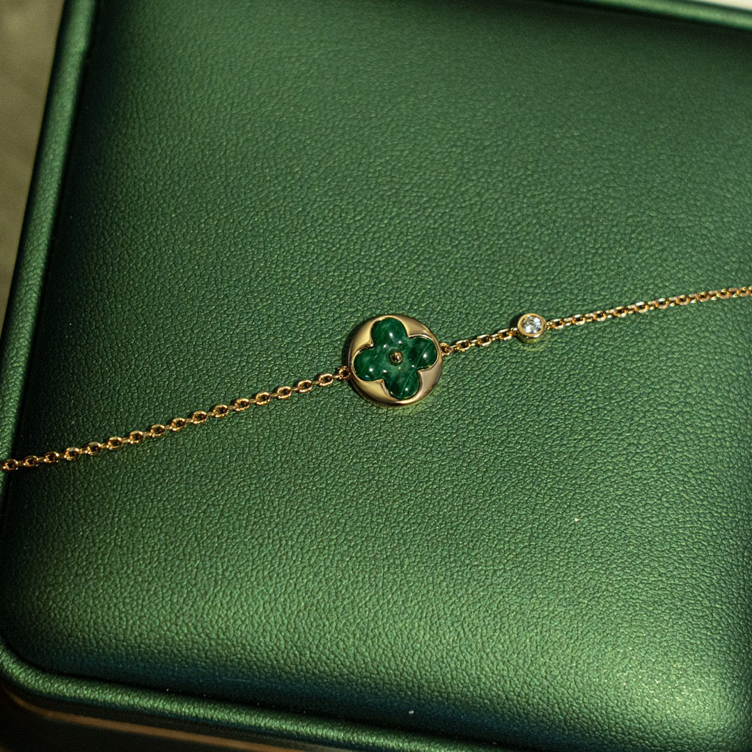 [CiCi]SUN MALACHITE 1 DIAMOND PINK GOLD BRACELET