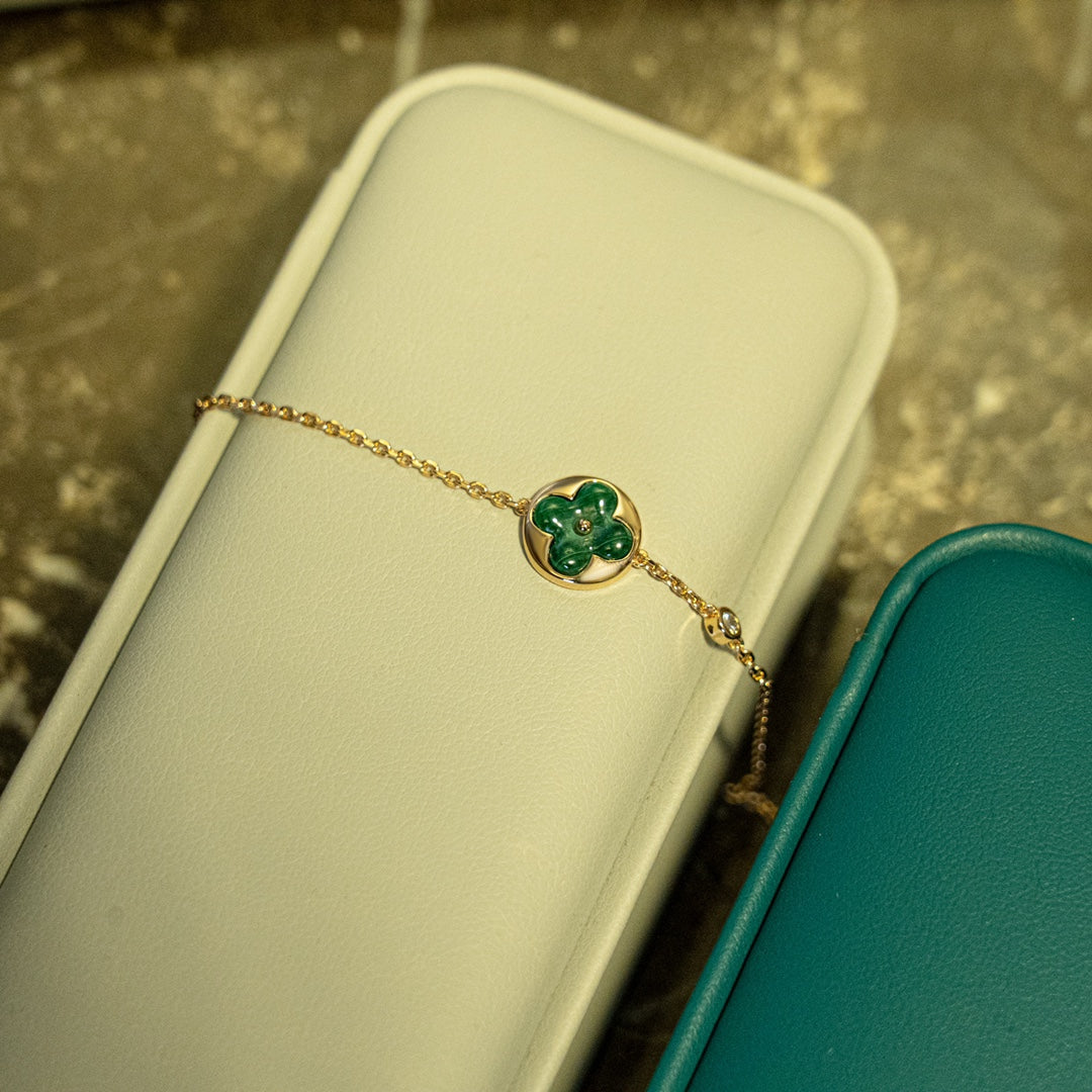 [CiCi]SUN MALACHITE 1 DIAMOND PINK GOLD BRACELET