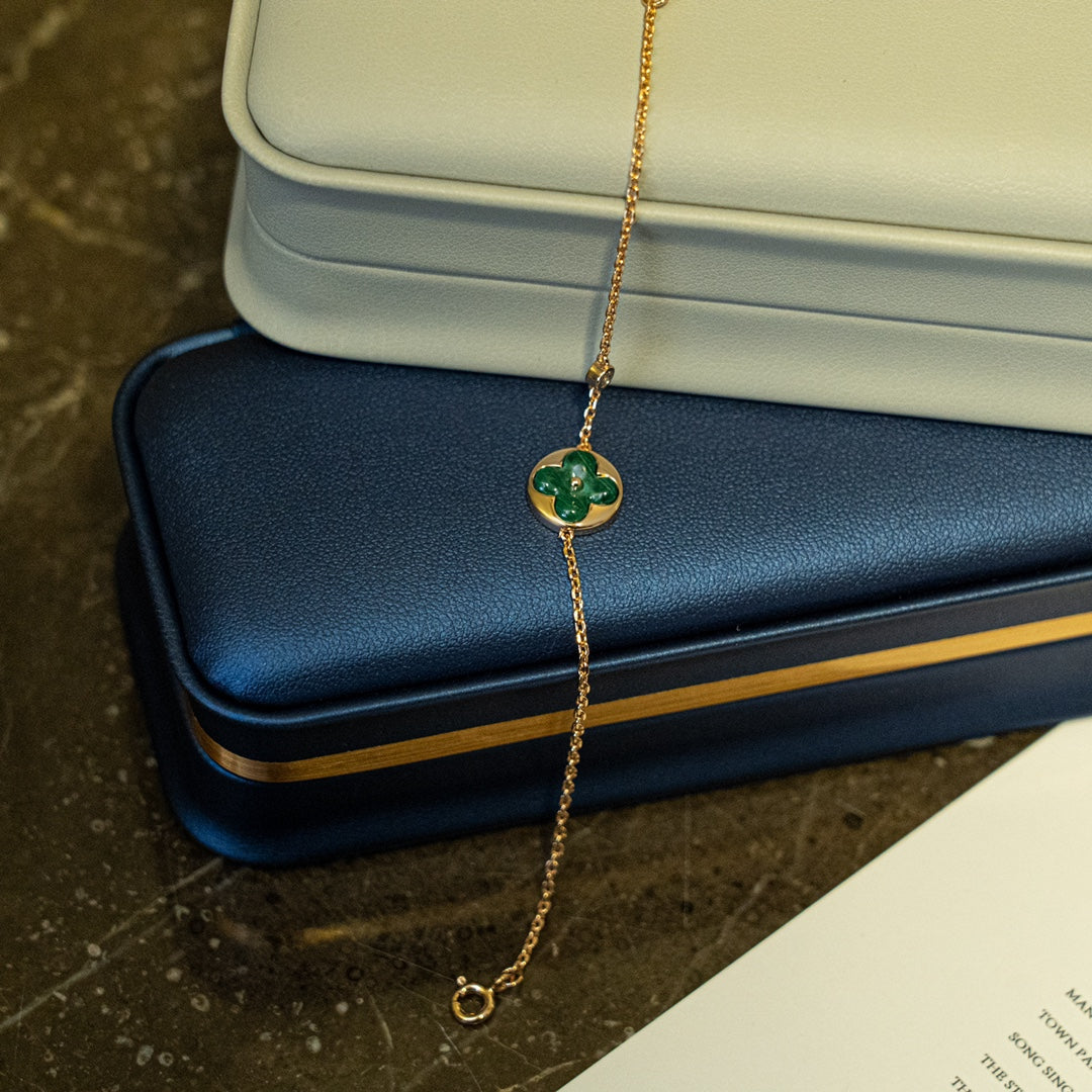 [CiCi]SUN MALACHITE 1 DIAMOND PINK GOLD BRACELET