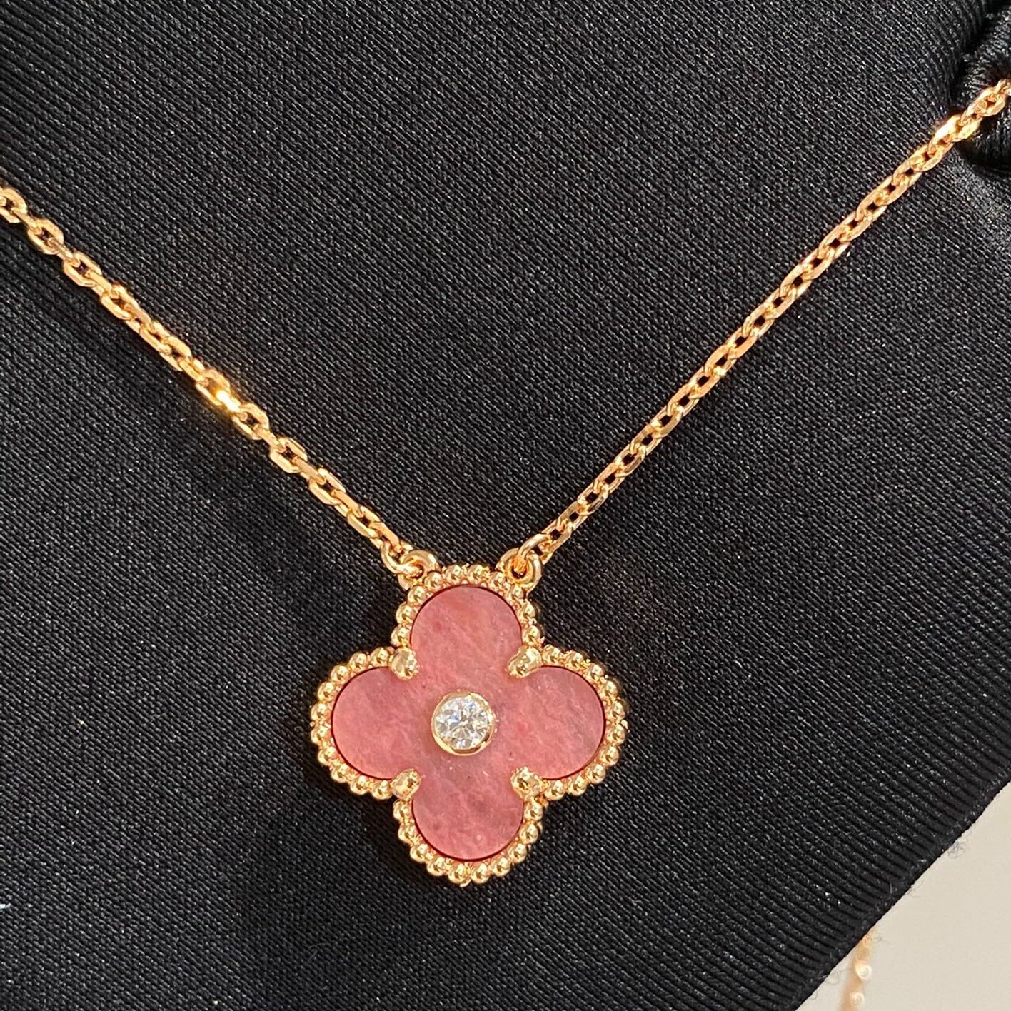 [CiCi]CLOVER 15MM DIAMANT RHODONIT HALSKETTE