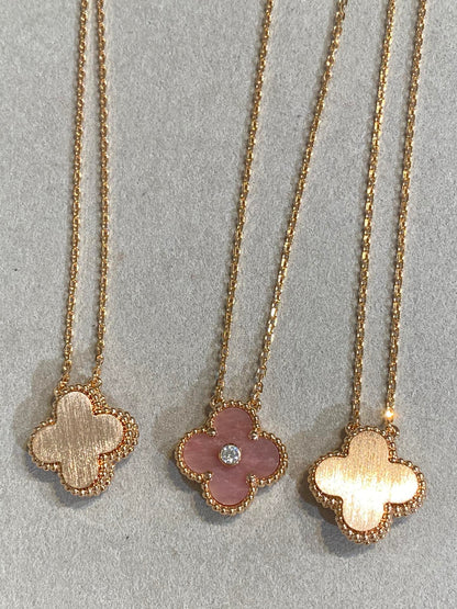 [CiCi]CLOVER 15MM DIAMANT RHODONIT HALSKETTE